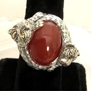 Vintage JOHN HARDY JAI 925/14k Carnelian/Citrine Double LEOPARD RING Sz 7.5 Rare